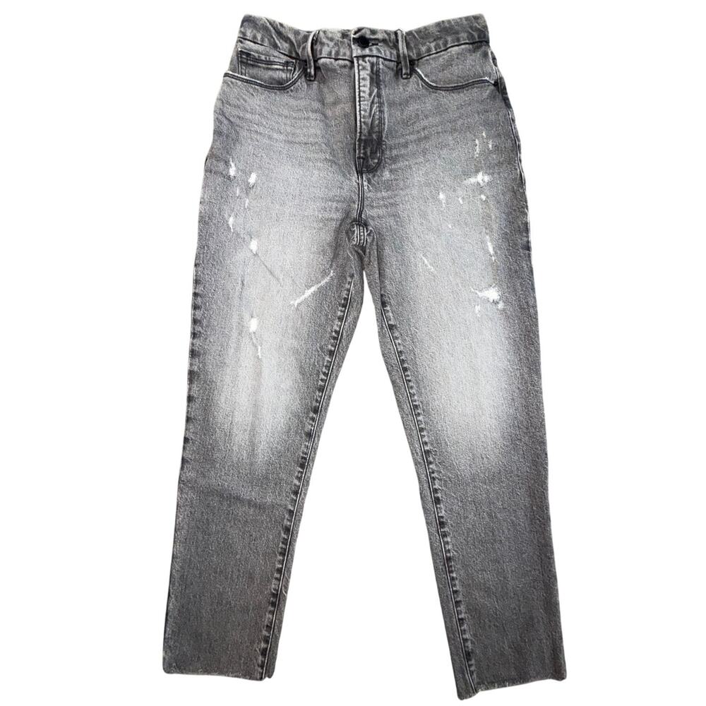Good American Jeans Khloe Kardashian Sz 6/28 The Weekender Gray Distressed Denim